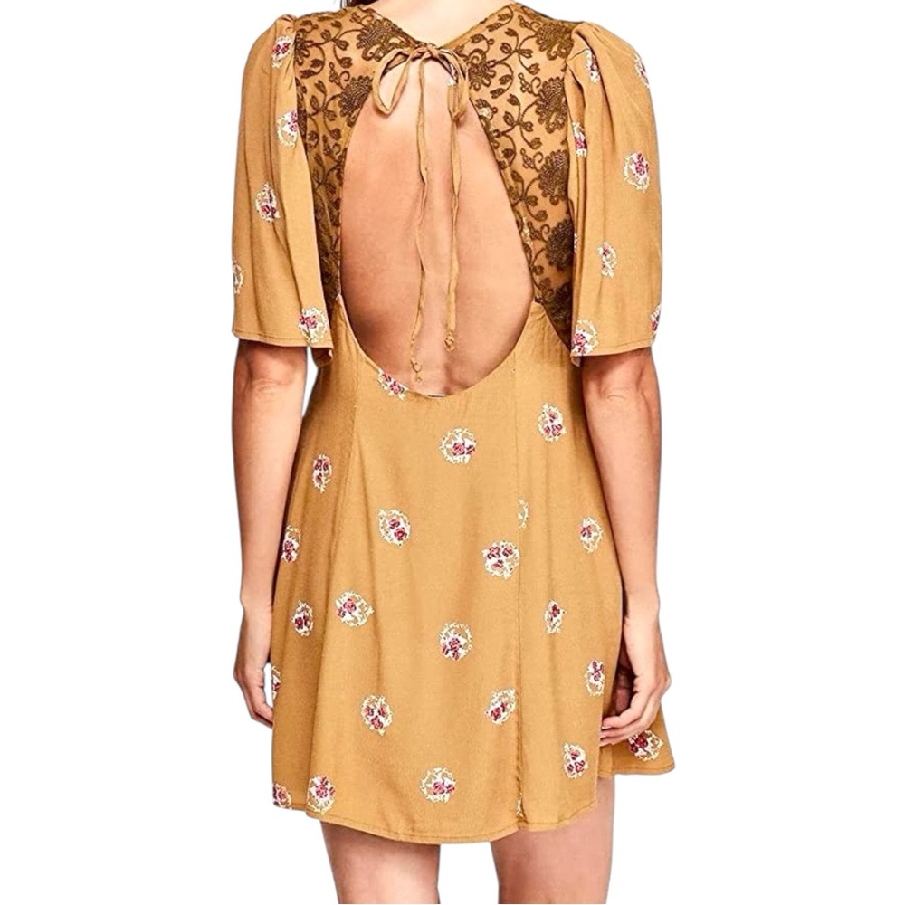 Free People Mockingbird Embroidered Backless Lace Inset Mini Dress Large - Picture 2 of 11
